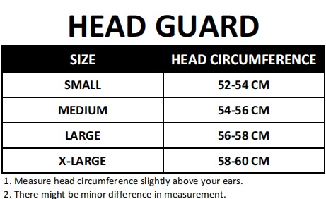 Javson Head Guard Size Chart