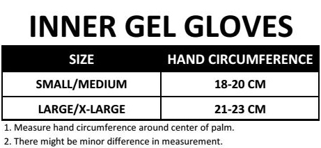Javson Inner Gel Gloves Size Chart