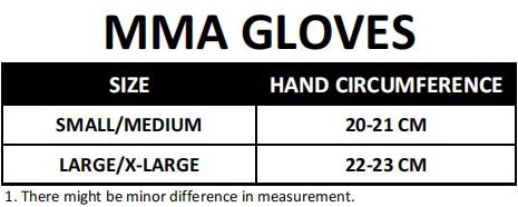 MMA Gloves Size Chart