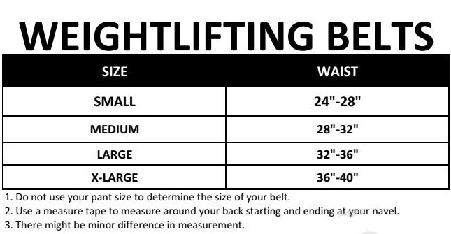 Javson Weighlifting Belts Size Chart
